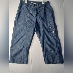 LEE Women's Capri Just below the waist Mid-length Cargo blue jeans 10 med
